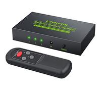 LiNKFOR 192kHz 3x2 Optical Switcher Splitter - 3 Port SPDIF Toslink Audio Switch with IR Remote Control, 2 Way Digital Audio Splitter with 2m Optical Cable for TV, Blu-Ray, PS3, Amplifier