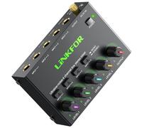 LiNKFOR 4 Channel Stereo Audio Mixer CX400 Metal Shell Support 6.35mm Input and Output Mini Passive Stereo Mixer with Separate Volume Controls (6.35mm 4 Channel with RGB light)