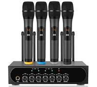 LiNKFOR 4 Channel UHF Wireless Microphone System Bluetooth 4.2 Receiver Four Handheld Wireless Microphones with Echo Volume Control for Karaoke Party Church Wedding DJ Stage