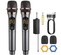 LiNKFOR UHF Rechargeable Wireless Microphones Dual Cordless Microphones and Receiver Long Hours Working with 3-IN-1 Charging Cable Karaoke Mic Set for Singing Church Wedding DJ Karaoke Party