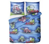 LINKHOFF Tractor Bed Linen 135 x 200 cm Boys 2-Piece Combine Harvester and Tractors Bedding Set for Children Tractor Children's Bed Linen Flannelette Quality 100% Cotton