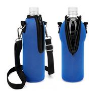 Linkidea 1 Pack Disposable Water Bottle Carrier with Strap Compatible with Smartwater 16.9/20Fl Oz, Evian, Insulated Neoprene Plastic Bottled Water Cover Holder with Clip for Backpack (Blue)