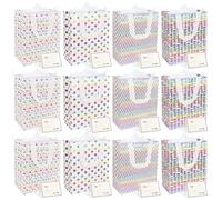 Linkidea 12 Pack Reusable Gift Bags with Handles, 10.2"x7.9" Large Size Gift Wrap Bags, Personalized Gift Wrap Bags for Birthday, Party, Wedding, Shopping, Return Gifts (Multi)
