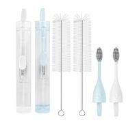 Linkidea 2 in 1 Portable Built-in Tube, Refillable Toothpaste Container Case, Travel Fold Toothbrush Kit with 2 Replace Toothbrush Head and 2 Cleaning Brushes (Blue, White)
