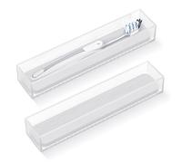 Linkidea 2 Pack Acrylic Toothbrush Holder with Diatomite Drying Stone, Bathroom Drawer Organizer with Drainage Hole for Toothbrushes, Compatible with Colgate Extra Clean, Oral-B CrossAction