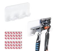 Linkidea 2 Pack Adhesive Razor Holder for Shower, Waterproof Wall Mount Shaver Stand Hook, Compatible with Gillette Fusion 5, ProGlide, Venus, Harry's & Dorco Men Women Razors (White)