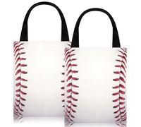Linkidea 2 Pack Baseball Gift Bags with Handles, Reusable Cotton Tote Bags for Party Favors, Coach Gifts, Team Events, Baseball Fan Souvenirs
