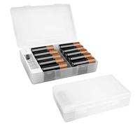 Linkidea 2 Pack Battery Organizer Case with Tester, Portable Holder for 20 AA and 22 AAA Cells, Durable Plastic Storage Box for Travel and Home Use, White