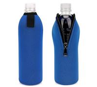 Linkidea 2 Pack Disposable Water Bottle Sleeve Compatible with Smartwater 16.9/20 Fl Oz, Evian 16.9 Fl Oz, Insulated Neoprene Bottled Water Cover Holder with Zipper Pull Lockable (Blue)
