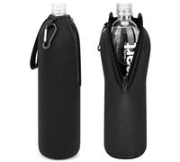 Linkidea 2 Pack Disposable Water Bottle Sleeve Compatible with Smartwater 33.8 Fl Oz, LIFEWTR 33.8 Fl Oz, Insulated Neoprene Plastic Bottled Water Cover Holder with Lockable Zipper, Black