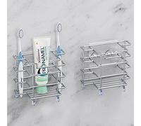 Linkidea 2 Pack Electric Toothbrush Holder Wall Mounted, Stainless Steel Toothpaste Stand Rack for Shower Bathroom, Self Adhesive 3 Slots Countertop Organizer (Silver)