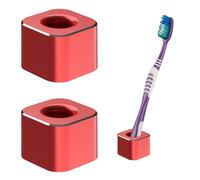 Linkidea 2 Pack Mini Toothbrush Holder, Aluminum Tooth Brush Razor Stand for Bathroom Vanity Countertop, Office Pencil Organizer (Red)