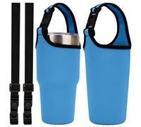 Linkidea 2 Pack Neoprene Tumbler Carrier with Strap Compatible with YETI Rambler Tumbler 30oz, Greens Steel Beast Tumbler 30oz, Waterbottle Sling Bag Holder with Shoulder Strap (Blue)