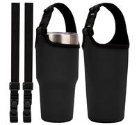 Linkidea 2 Pack Neoprene Tumbler Carrier with Strap Compatible with YETI Rambler Tumbler 30oz, Greens Steel Beast Tumbler 30oz, Waterbottle Sling Bag Holder with Shoulder Strap (Black)