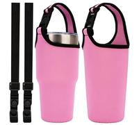 Linkidea 2 Pack Neoprene Tumbler Carrier with Strap Compatible with YETI Rambler Tumbler 30oz, Greens Steel Beast Tumbler 30oz, Waterbottle Sling Bag Holder with Shoulder Strap (Pink)