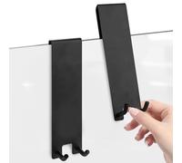Linkidea 2 Pack Over Door Hook, 7" Stainless Steel Extend Hook for Shower, Bathroom Hanger with Non-Slip Sponge Pad for Frameless Glass Doors (Black)