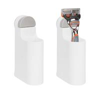 Linkidea 2 Pack Plastic Wall Mount Razor Holder, Compatible with Gillette Fusion 5, Harry's 5 Blade, Dorco Pace 6 Pro, Bathroom Shaving Accessories Organizer (White)
