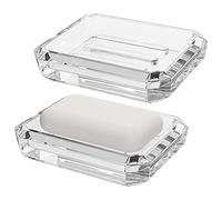 Linkidea 2 Pack Rectangle Glass Soap Dish, Bar Soap Sponge Holder for Bathroom Shower Countertop, Soap Saver Tray Plate (Clear)
