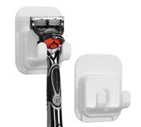 Linkidea 2 Pack Self Adhesive Razor Holder for Shower, Wall Mount Bathroom Razor Stand, Shaver Hook Compatible with Vikings Blade The Chieftain, Merkur 23C (White)