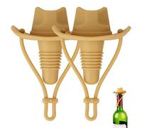 Linkidea 2 Pack Silicone Cowboy Style Bottle Stoppers, Reusable Fun Cap Sealers to Keep Drinks Fresh, Unique Gifts for Boyfriend, Dad, Friends (Yellow)