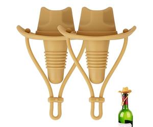Linkidea 2 Pack Silicone Cowboy Style Bottle Stoppers, Reusable Fun Cap Sealers to Keep Drinks Fresh, Unique Gifts for Boyfriend, Dad, Friends (Yellow)