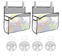 Linkidea 2 Pack Travel Mesh Bathroom Storage Bags, Portable Hanging Organizer Pouches with Suction Cup Hooks, Large Capacity for Toiletries, Bath Accessories, Shower, Camping, RV, Grey