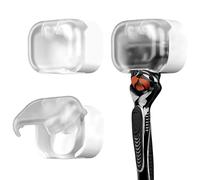 Linkidea 2 Pack Wall Mount Razor Holder with Cover, Self Adhesive Shaver Storage for Bathroom Shower, Razor Rack Compatible with Gillette Fusion 5, Dorco Pace 6, Harry's (White)