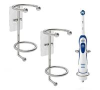 Linkidea 2 Pack Wall Mounted Electric Toothbrush Holder for Bathroom, Shower, Stainless Steel Space Saving Brush Hanger, Self Adhesive Organizer (Silver)