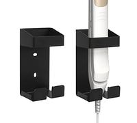 Linkidea 2 Pack Wall Mounted Hair Curler Holder, Hair Straightener Styling Tool Storage Organizer, Bathroom Hair Accessories Storage Shelf (Black)