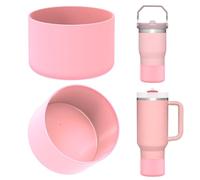 Linkidea 2 Pack Water Bottle Boot Compatible with Stanley Quencher H2.0 20oz/30oz/40oz, IceFlow Flip 20oz/30oz Tumbler, Silicone Bottle Bottom Sleeve Cover Bumper Protector (Light Pink)