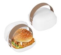 Linkidea 2 Pcs Hamburger Buns Storage Container, Portable Travel Holder with Hand Strap Suitable for Picnic, Office, BPA Free Burger Box Fit Burger or Sandwich Use (White)