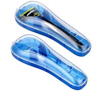 Linkidea 2 Pcs Razor Holder Case, Portable Travel Razor Protector Hard Case, Manual Razor Protector Box Compatible with Fusion 5 ProGlide, Sensor 3, SkinGuard, Pace 6 Pro (Blue)