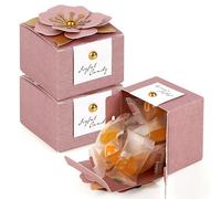 Linkidea 20 Pcs Pink Floral Folding Candy Gift Boxes 2.55" x 2.55" x 1.77" for Wedding Favors, Elegant Party Thank You Boxes with Tags