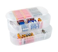 Linkidea 3 Layer Battery Storage Case Holder with Electric Quantity Detection, Portable Organizer for AA, AAA, Button Cells (White)