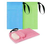 Linkidea 3 Pack Stripes Mesh Body Scrubber Soap Bags, Portable Exfoliating Sponge with Lanyard, Quick Draining Skin Care Pouch, Multifunction Bath Accessories Fits Travel, Home Use