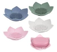 Linkidea 4 Pcs Soap Dish with Drain, Silicone Bar Soap Holder for Bathroom, Flower Shape Soap Tray for Kitchen Sink