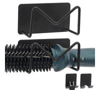 Linkidea 4-Piece Carbon Steel Wall-Mounted Curling Iron Holder Set, 2 Self-Adhesive Tool Racks and 2 Plug Organizers for Bathroom or Salon (Black)