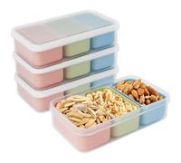 Linkidea 4 Set Mini Snack Containers with 3 Removable Compartments, Reusable Food Prep Box, Safe in Refrigerators, Microwaves, Dishwashers (Single Capacity: 4.5 oz)