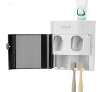Linkidea 4 Slots Toothbrush Holder with 2 Toothpaste Squeezers, Self-Adhesive Brush Hanger for Bathroom, Compatible with Oral-B CrossAction, Colgate Extra Clean Toothbrushes