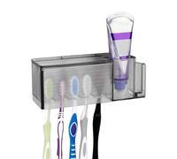 Linkidea 5 Slots Wall Mount Toothbrush Holder with Cover for Bathroom, Plastic Storage Organizer for Toothpaste, Gargle Cup, Compatible with Oral-B Cross Action, Colgate Renewal (Gray)