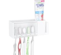 Linkidea 5 Slots Wallmount Toothbrush Holder with Cover for Shower, Plastic Multifunctional Toothpaste Toothbrush Organizer Compatible with Oral-B Cross Action, Colgate Renewal(White)
