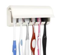 Linkidea 6 Slots Toothbrush Holder with Cover, Wall Mount RV Cabinet Organizer, Plastic Self Adhesive Brush Hanger for Shower, Compatible with Oral-B, Colgate Manual Toothbrush