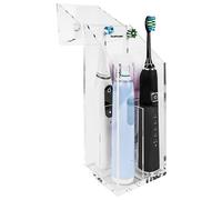 Linkidea Acrylic Electric Toothbrush Holder with Cover, Toothpaste Stand with Draining Hole, Countertop 4 Slots Organizer Compatible with Philip Sonicare, Oral-B iO Series, Aquasonic (Clear)