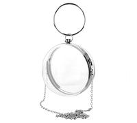Linkidea Acrylic Round Clear Bag, Small Evening Clutch Purse for Women, Mini Transparent Stadium-Approved Crossbody Bag for Concert, Silver (Not Compatible with Phone)