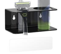 Linkidea Acrylic Shower Razor Holder, Self-Adhesive Bathroom Wall Organizer, Dual-Slot Rack for Manual Shaver and Slim 7oz Gel Bottle Fits up to 2-Inch Diameter (Black)