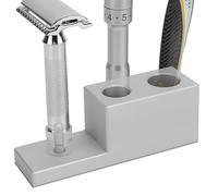 Linkidea Aluminum Alloy Razor Stand with Drainage Base , Compatible with Vikings Blade, Merkur Safety Razors, Collector Display Stand & Bathroom Organizer Gift for Men (Silver)