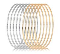 Linkidea Bangle Bracelets Set for Women, Set of 10 Stainless Steel Gold & Silver Round Bangles, Multi Layer Stackable Textured Jewelry Accessories, (8.41 Inches)