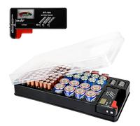 Linkidea Battery Organizer Storage Case with Tester, Holds 93 Batteries of Multiple Sizes, Compatible with AAA, AA, 9V, C, D, and Button Cell Batteries, Portable Battery Holder (Black)