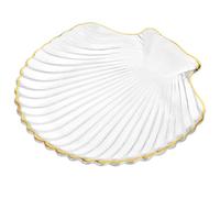 Linkidea Clear Glass Soap Dish Tray with Gold Trim, Elegant Sea Shell Design for Bathroom Decor, Cleanser Holder for Vanity, Countertop, Sink