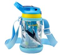 Linkidea Clear Water Bottle Carrier with Strap Compatible with Contigo 14oz, Zak Designs, YETI Rambler Jr. 12oz Kids Bottles, Transparent Waterbottle Sling Bag Holder, Shoulder Strap, Blue
